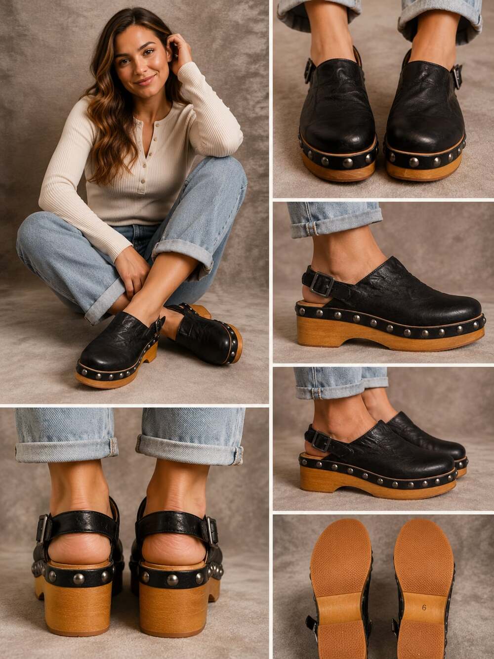 Kelsi Dagger Brooklyn Black Leather Studded Slingback Platform Clogs